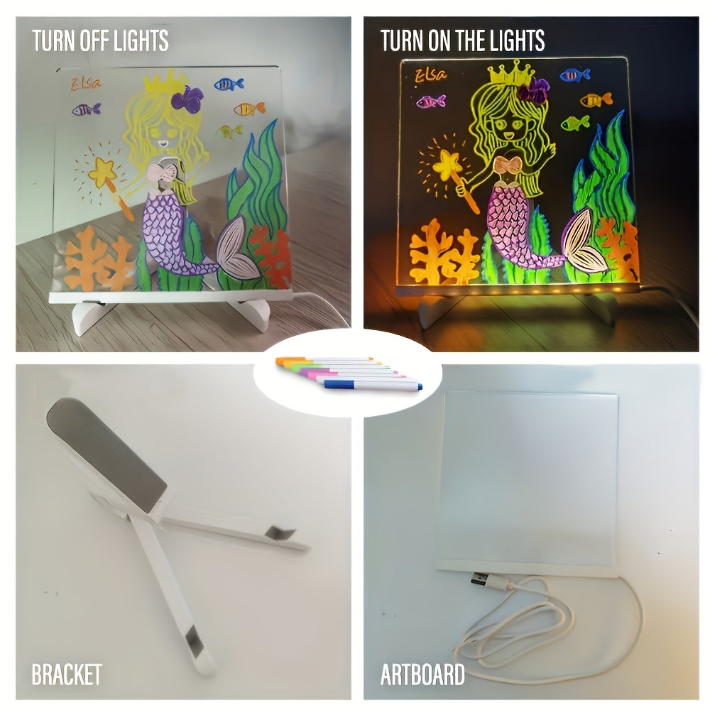 DIY Acrylic LED Glow Board (7.5x7.5 inch) with 7 Magic Pens