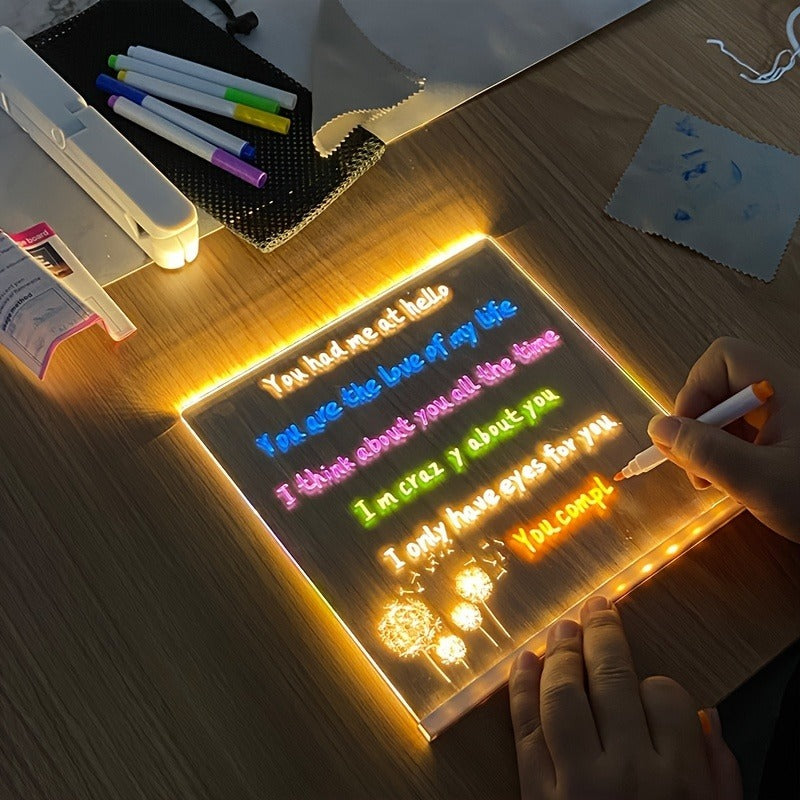 DIY Acrylic LED Glow Board (7.5x7.5 inch) with 7 Magic Pens