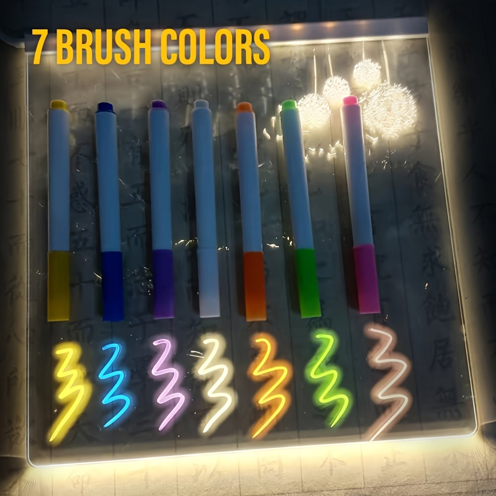 DIY Acrylic LED Glow Board (7.5x7.5 inch) with 7 Magic Pens